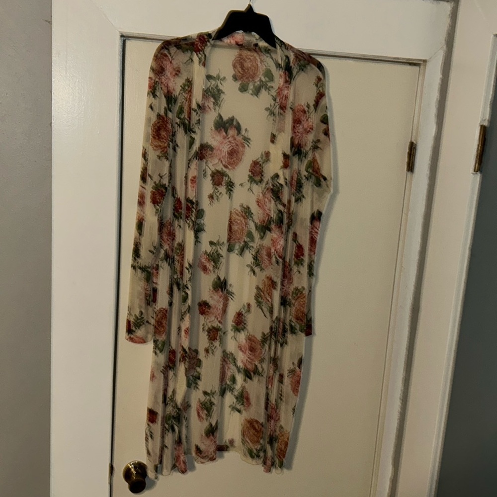 Sheer rose print duster